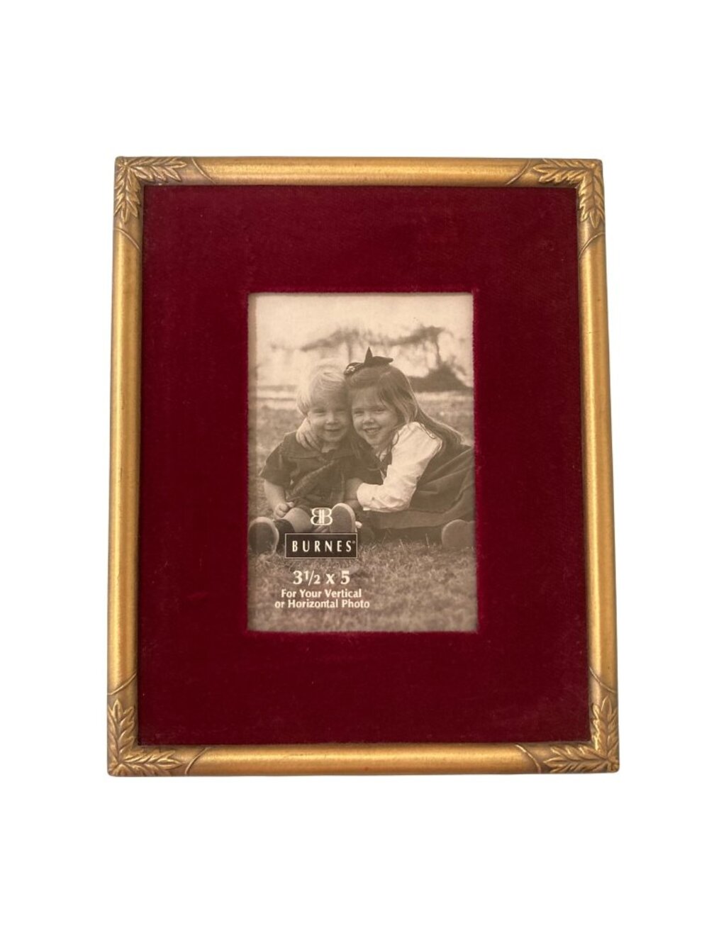 Vintage 90s Burnes Brass and Red Velvet Photo Picture Frame 3.5"x5"
